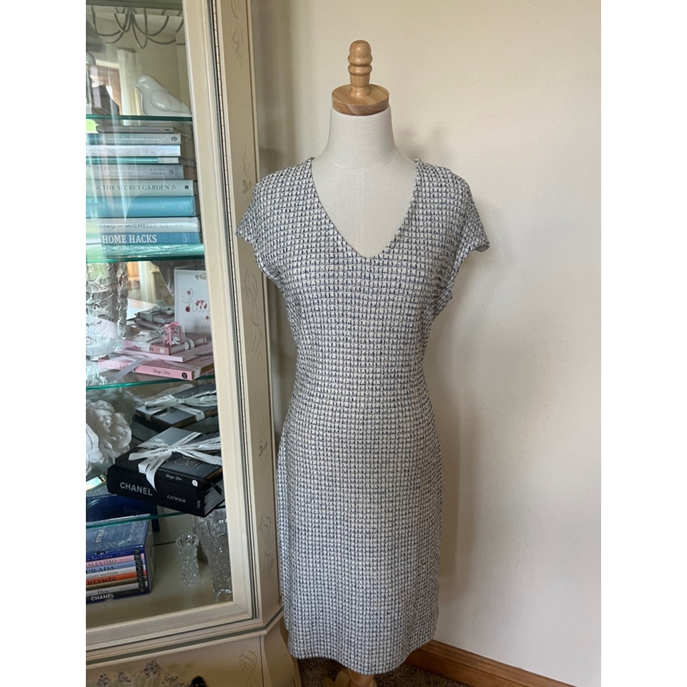 Women's St. John Collection Dress Size 8 Cream Blue Tweed